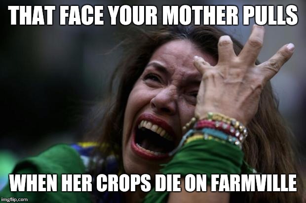 Sad woman | THAT FACE YOUR MOTHER PULLS; WHEN HER CROPS DIE ON FARMVILLE | image tagged in sad woman | made w/ Imgflip meme maker