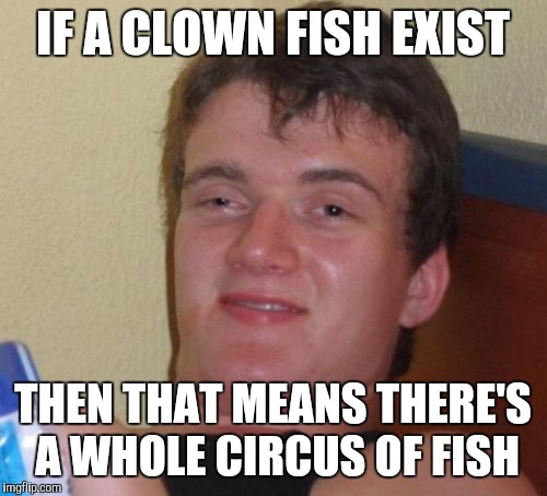 10 Guy | IF A CLOWN FISH EXIST; THEN THAT MEANS THERE'S A WHOLE CIRCUS OF FISH | image tagged in memes,10 guy | made w/ Imgflip meme maker
