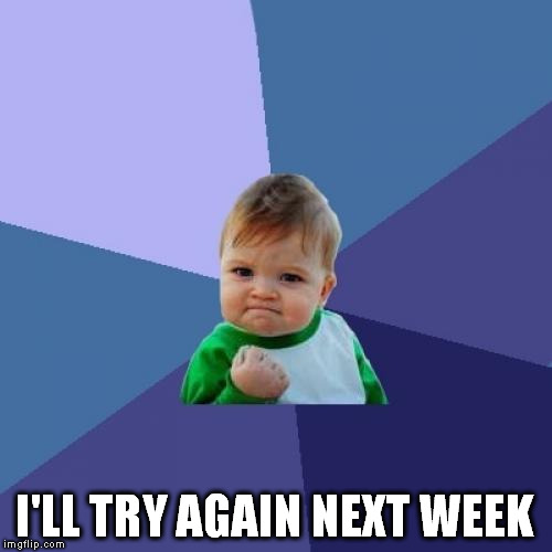 Success Kid Meme | I'LL TRY AGAIN NEXT WEEK | image tagged in memes,success kid | made w/ Imgflip meme maker