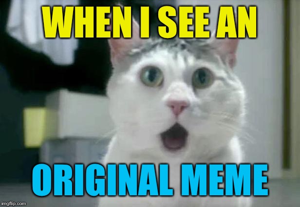 omg cat 1 | WHEN I SEE AN ORIGINAL MEME | image tagged in omg cat 1 | made w/ Imgflip meme maker