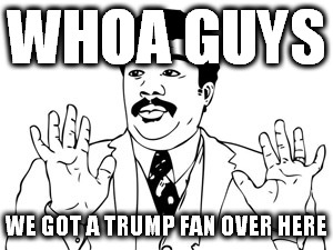 WARNING. Do NOT use this meme as advice on what you should do if you see a Trump voter. | WHOA GUYS; WE GOT A TRUMP FAN OVER HERE | image tagged in memes,neil degrasse tyson,political,trump | made w/ Imgflip meme maker