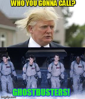 Donald Trump hair  | WHO YOU GONNA CALL? GHOSTBUSTERS! | image tagged in ghostbusters,trump for president,funny meme,epic movie,donald trump 2016,hairstyle | made w/ Imgflip meme maker