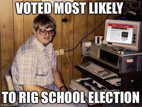 Talk about a self-fulfilling prophesy! | VOTED MOST LIKELY; TO RIG SCHOOL ELECTION | image tagged in memes,internet guide | made w/ Imgflip meme maker
