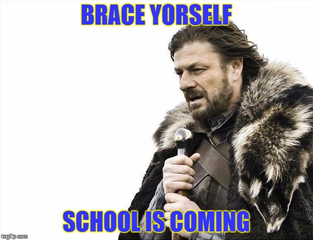 Brace Yourselves X is Coming |  BRACE YORSELF; SCHOOL IS COMING | image tagged in memes,brace yourselves x is coming | made w/ Imgflip meme maker