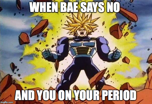 Dragon ball z | WHEN BAE SAYS NO; AND YOU ON YOUR PERIOD | image tagged in dragon ball z | made w/ Imgflip meme maker
