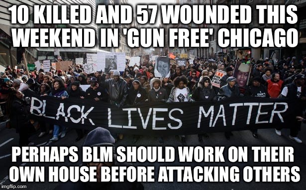 Those that live in glass houses... | 10 KILLED AND 57 WOUNDED THIS WEEKEND IN 'GUN FREE' CHICAGO; PERHAPS BLM SHOULD WORK ON THEIR OWN HOUSE BEFORE ATTACKING OTHERS | image tagged in blm,gun free zone | made w/ Imgflip meme maker
