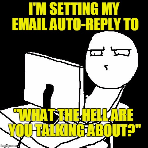 Thanks for the Gibberish | I'M SETTING MY EMAIL AUTO-REPLY TO; "WHAT THE HELL ARE YOU TALKING ABOUT?" | image tagged in email,what the hell | made w/ Imgflip meme maker