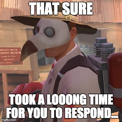 Medic_Doctor | THAT SURE TOOK A LOOONG TIME FOR YOU TO RESPOND... | image tagged in medic_doctor | made w/ Imgflip meme maker