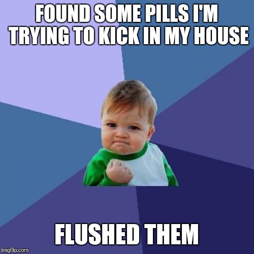 Success Kid | FOUND SOME PILLS I'M TRYING TO KICK IN MY HOUSE; FLUSHED THEM | image tagged in memes,success kid,AdviceAnimals | made w/ Imgflip meme maker
