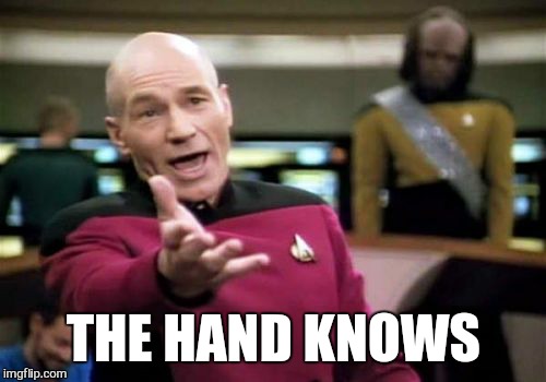 Picard Wtf Meme | THE HAND KNOWS | image tagged in memes,picard wtf | made w/ Imgflip meme maker