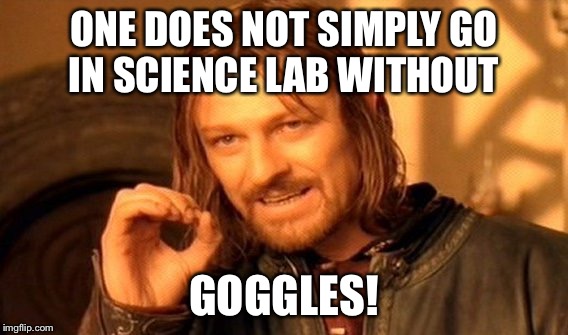 One Does Not Simply Meme | ONE DOES NOT SIMPLY GO IN SCIENCE LAB WITHOUT; GOGGLES! | image tagged in memes,one does not simply | made w/ Imgflip meme maker