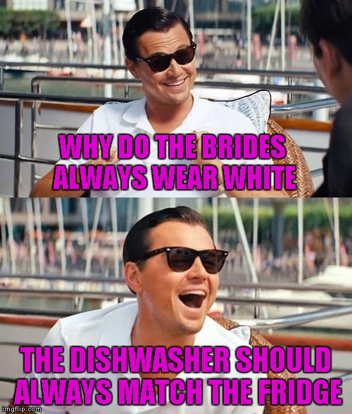WHY DO THE BRIDES ALWAYS WEAR WHITE THE DISHWASHER SHOULD ALWAYS MATCH THE FRIDGE | made w/ Imgflip meme maker