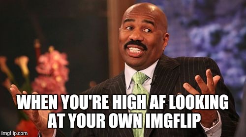 Steve Harvey | WHEN YOU'RE HIGH AF LOOKING AT YOUR OWN IMGFLIP | image tagged in memes,steve harvey | made w/ Imgflip meme maker