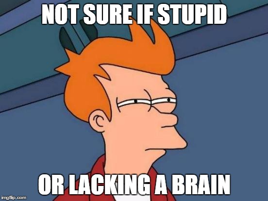 Futurama Fry | NOT SURE IF STUPID; OR LACKING A BRAIN | image tagged in memes,futurama fry | made w/ Imgflip meme maker