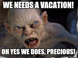 Gollum lord of the rings | WE NEEDS A VACATION! OH YES WE DOES, PRECIOUS! | image tagged in gollum lord of the rings | made w/ Imgflip meme maker