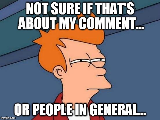 Futurama Fry Meme | NOT SURE IF THAT'S ABOUT MY COMMENT... OR PEOPLE IN GENERAL... | image tagged in memes,futurama fry | made w/ Imgflip meme maker