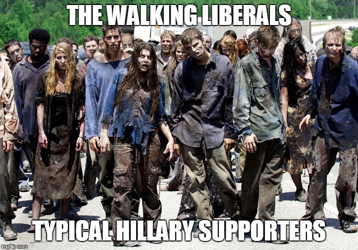 liberals | THE WALKING LIBERALS; TYPICAL HILLARY SUPPORTERS | image tagged in liberals | made w/ Imgflip meme maker