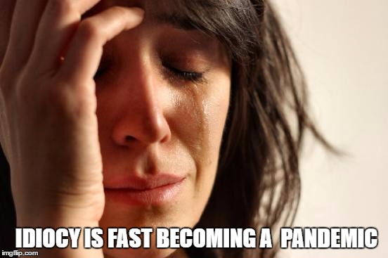 First World Problems Meme | IDIOCY IS FAST BECOMING A  PANDEMIC | image tagged in memes,first world problems | made w/ Imgflip meme maker