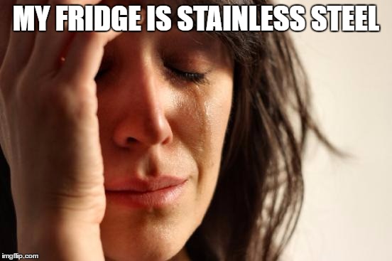 First World Problems Meme | MY FRIDGE IS STAINLESS STEEL | image tagged in memes,first world problems | made w/ Imgflip meme maker