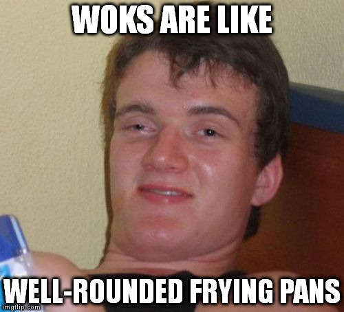 10 Guy | WOKS ARE LIKE; WELL-ROUNDED FRYING PANS | image tagged in memes,10 guy | made w/ Imgflip meme maker