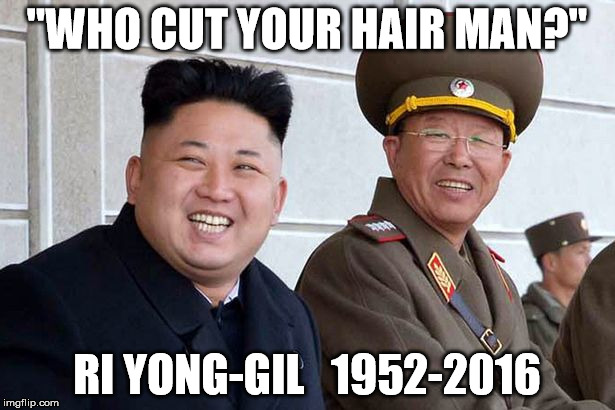 who cut your hair man? | "WHO CUT YOUR HAIR MAN?"; RI YONG-GIL   1952-2016 | image tagged in funny haircut,walking dead,bad luck brian | made w/ Imgflip meme maker