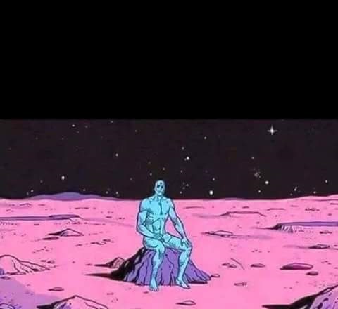 man sittingalone on a rock in space Blank Meme Template