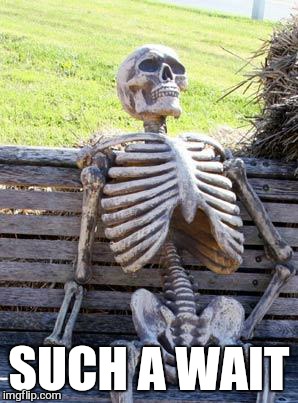 Waiting Skeleton Meme | SUCH A WAIT | image tagged in memes,waiting skeleton | made w/ Imgflip meme maker