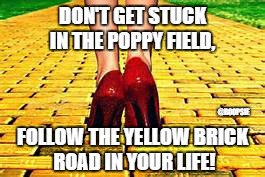 DON'T GET STUCK IN THE POPPY FIELD, @BOOPSIE; FOLLOW THE YELLOW BRICK ROAD IN YOUR LIFE! | image tagged in motivation,wizard of oz,memes | made w/ Imgflip meme maker