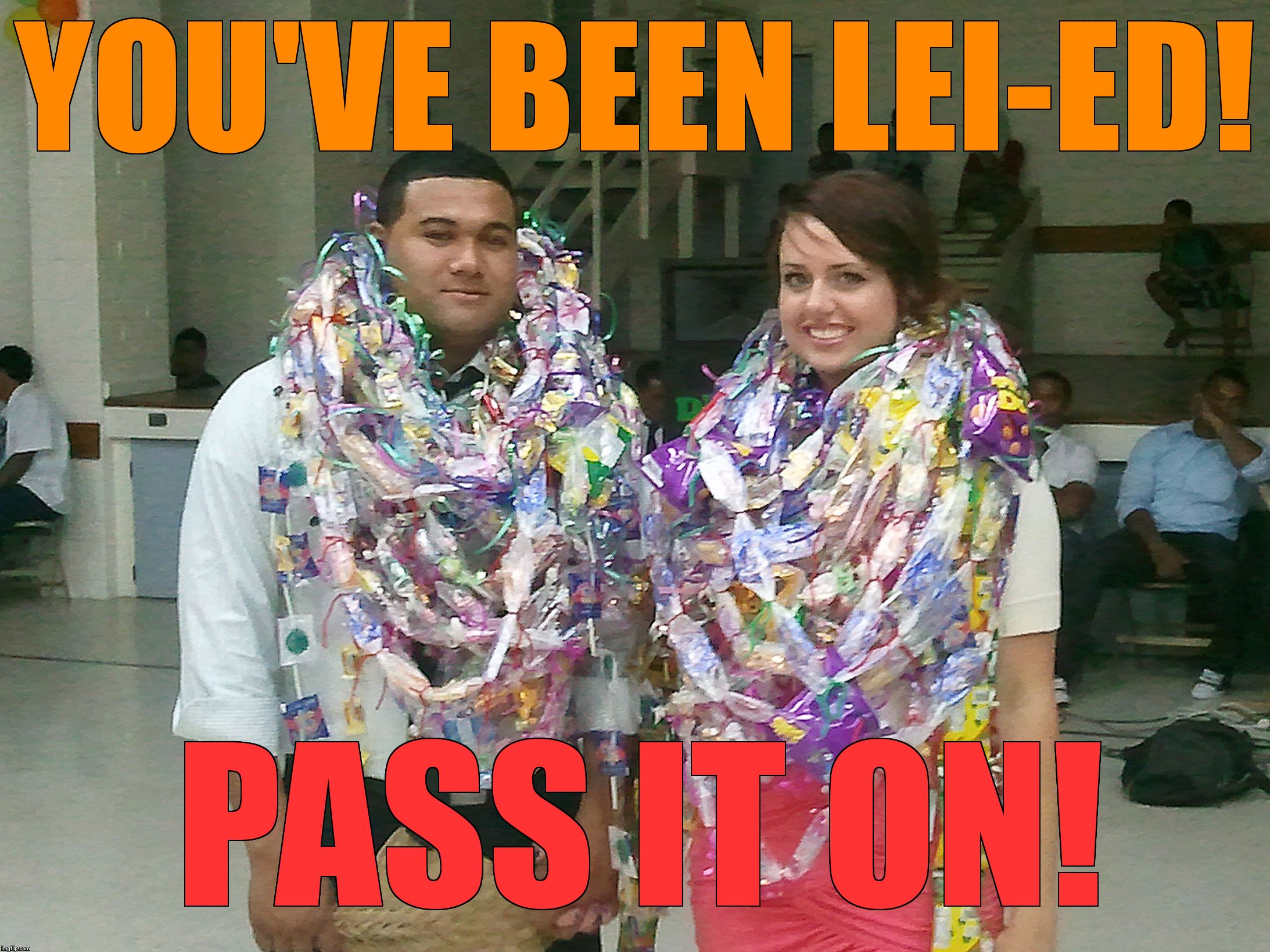 YOU'VE BEEN LEI-ED! PASS IT ON! | image tagged in oh lei | made w/ Imgflip meme maker