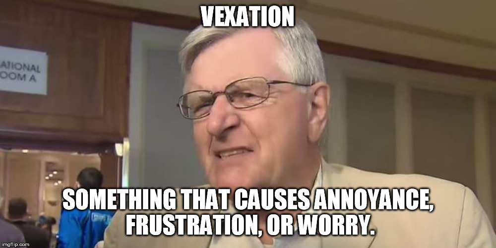VEXATION; SOMETHING THAT CAUSES ANNOYANCE, FRUSTRATION, OR WORRY. | made w/ Imgflip meme maker