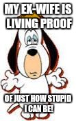 stupid bitch | MY EX-WIFE IS LIVING PROOF; OF JUST HOW STUPID I CAN BE! | image tagged in stupid bitch | made w/ Imgflip meme maker
