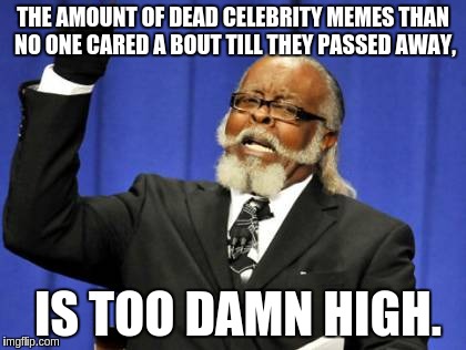 Too Damn High | THE AMOUNT OF DEAD CELEBRITY MEMES THAN NO ONE CARED A BOUT TILL THEY PASSED AWAY, IS TOO DAMN HIGH. | image tagged in memes,too damn high | made w/ Imgflip meme maker