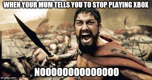 Sparta Leonidas | WHEN YOUR MUM TELLS YOU TO STOP PLAYING XBOX; NOOOOOOOOOOOOOO | image tagged in memes,sparta leonidas | made w/ Imgflip meme maker