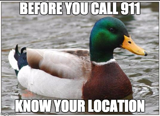 Actual Advice Mallard Meme | BEFORE YOU CALL 911; KNOW YOUR LOCATION | image tagged in memes,actual advice mallard | made w/ Imgflip meme maker