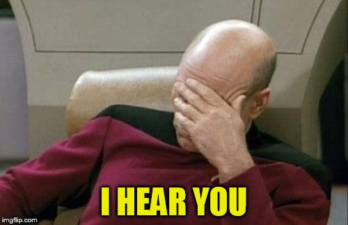 Captain Picard Facepalm Meme | I HEAR YOU | image tagged in memes,captain picard facepalm | made w/ Imgflip meme maker