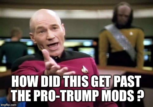 Picard Wtf Meme | HOW DID THIS GET PAST THE PRO-TRUMP MODS ? | image tagged in memes,picard wtf | made w/ Imgflip meme maker