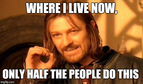 One Does Not Simply Meme | WHERE I LIVE NOW, ONLY HALF THE PEOPLE DO THIS | image tagged in memes,one does not simply | made w/ Imgflip meme maker
