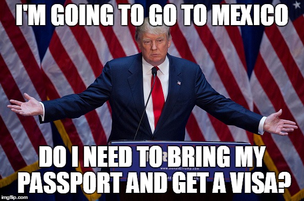 Donald Trump | I'M GOING TO GO TO MEXICO; DO I NEED TO BRING MY PASSPORT AND GET A VISA? | image tagged in donald trump | made w/ Imgflip meme maker