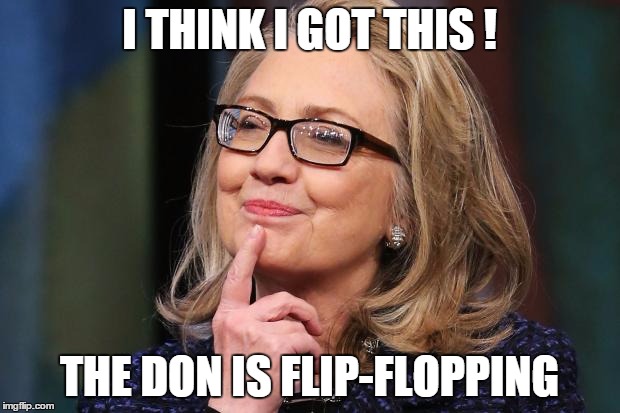 Hillary Clinton | I THINK I GOT THIS ! THE DON IS FLIP-FLOPPING | image tagged in hillary clinton | made w/ Imgflip meme maker