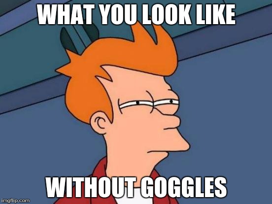 Futurama Fry Meme | WHAT YOU LOOK LIKE; WITHOUT GOGGLES | image tagged in memes,futurama fry | made w/ Imgflip meme maker