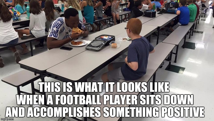 Travis Rudolph gets it. One act of human kindness at a time is how real change happens. |  THIS IS WHAT IT LOOKS LIKE WHEN A FOOTBALL PLAYER SITS DOWN AND ACCOMPLISHES SOMETHING POSITIVE | image tagged in travis rudolph,change,kindness | made w/ Imgflip meme maker