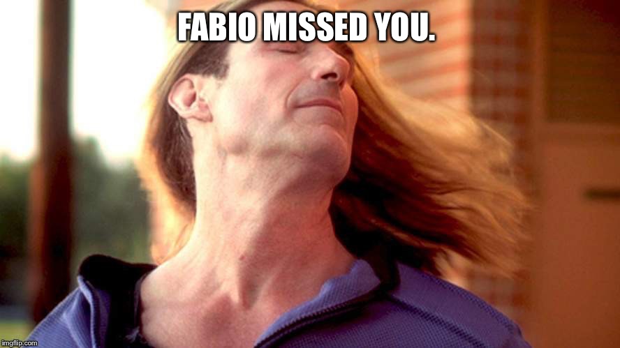 Fabio Hair Swish | FABIO MISSED YOU. | image tagged in fabio hair swish | made w/ Imgflip meme maker