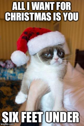 Grumpy Cat Christmas | ALL I WANT FOR CHRISTMAS IS YOU; SIX FEET UNDER | image tagged in memes,grumpy cat christmas,grumpy cat | made w/ Imgflip meme maker