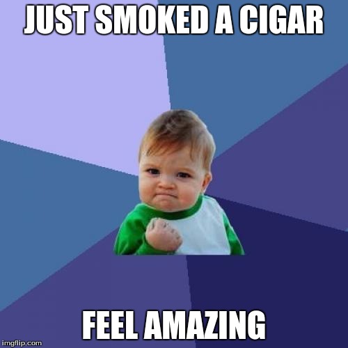 cigar baby | JUST SMOKED A CIGAR; FEEL AMAZING | image tagged in memes,success kid | made w/ Imgflip meme maker