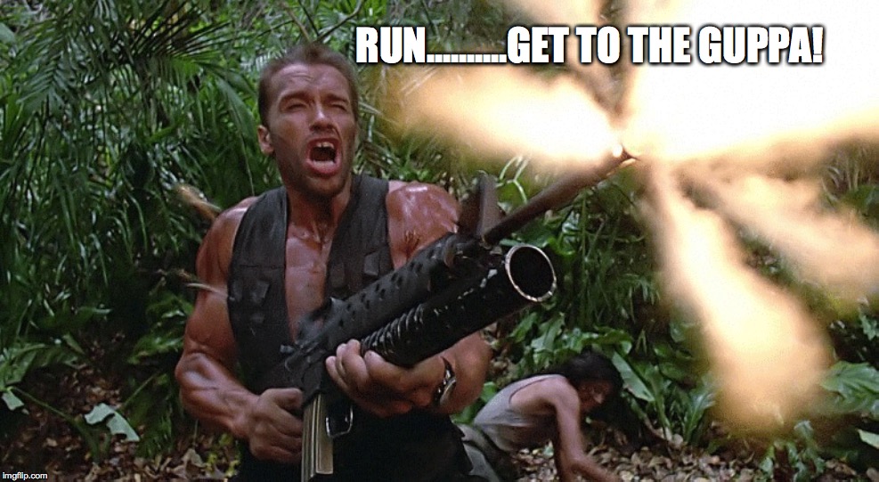 Get to the choppa! |  RUN..........GET TO THE GUPPA! | image tagged in get to the choppa | made w/ Imgflip meme maker