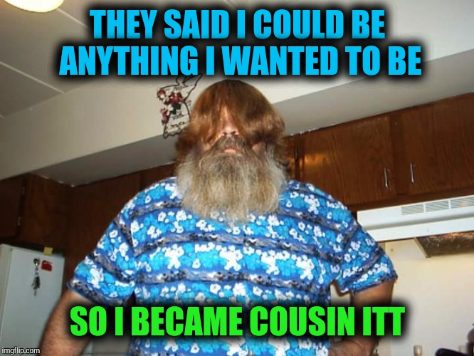 I also wanted to be a meme someday | THEY SAID I COULD BE ANYTHING I WANTED TO BE; SO I BECAME COUSIN ITT | image tagged in swiggy itt,hair,goals | made w/ Imgflip meme maker