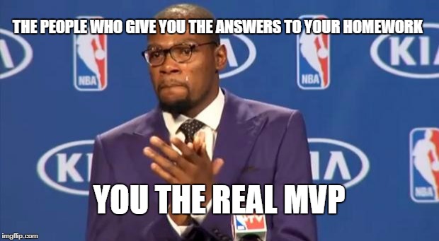 You The Real MVP | THE PEOPLE WHO GIVE YOU THE ANSWERS
TO YOUR HOMEWORK; YOU THE REAL MVP | image tagged in memes,you the real mvp | made w/ Imgflip meme maker