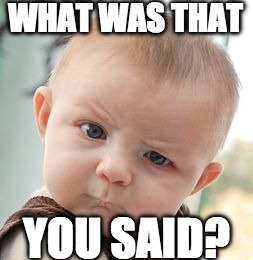 Skeptical Baby | WHAT WAS THAT; YOU SAID? | image tagged in memes,skeptical baby | made w/ Imgflip meme maker