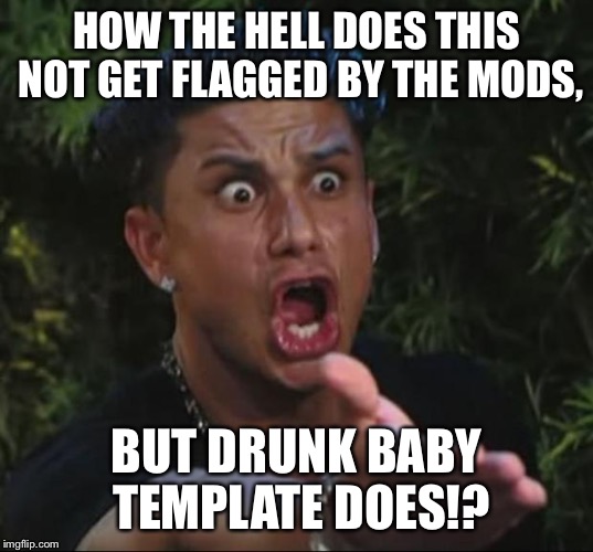 Pauly | HOW THE HELL DOES THIS NOT GET FLAGGED BY THE MODS, BUT DRUNK BABY TEMPLATE DOES!? | image tagged in pauly | made w/ Imgflip meme maker