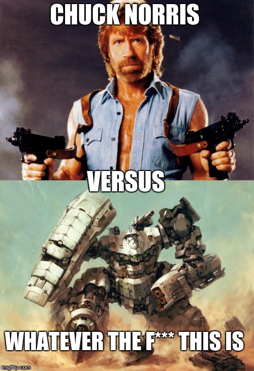 Tell me who wins. | CHUCK NORRIS; VERSUS; WHATEVER THE F*** THIS IS | image tagged in chuck norris,memes | made w/ Imgflip meme maker